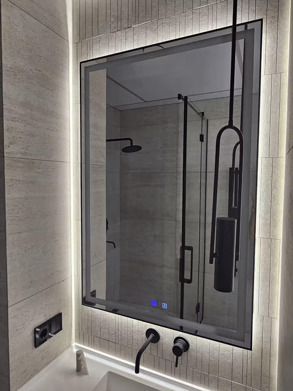 LED-зеркало прямоугольное 4 мм серебро, фронтальная подсветка с сенсором, настенное, ванная, Сочи, на заказ